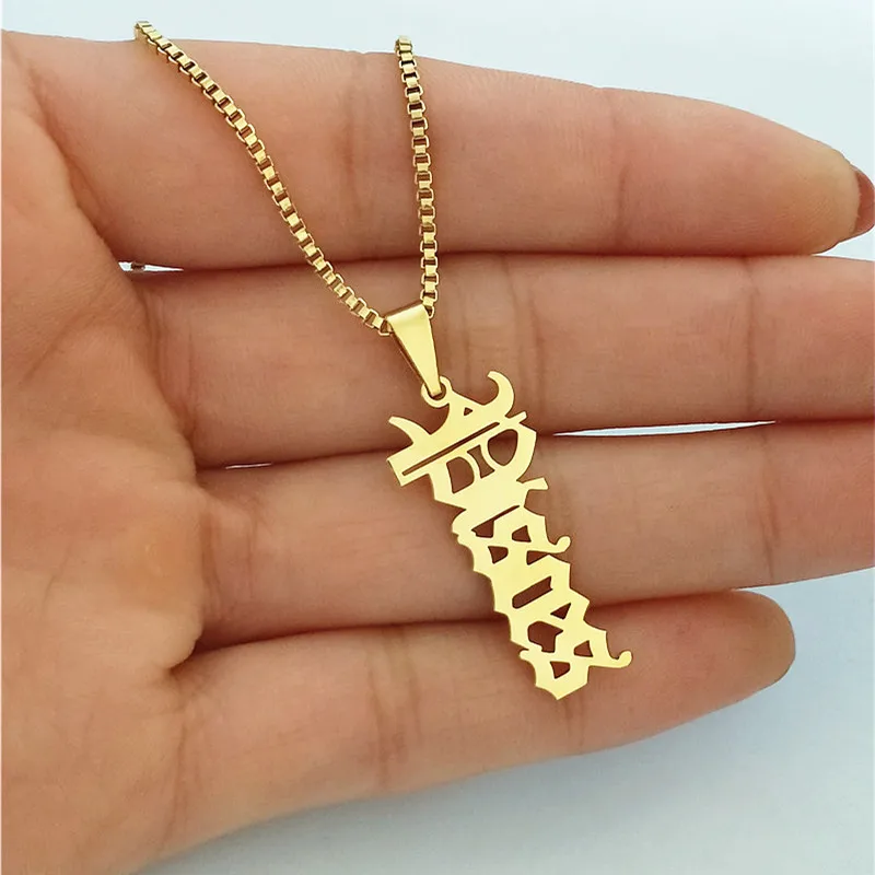 Personalized Necklace Gothic Pendant Customized Nameplate Necklace Custom Name Jewelry Charm Choker Birthday Gift