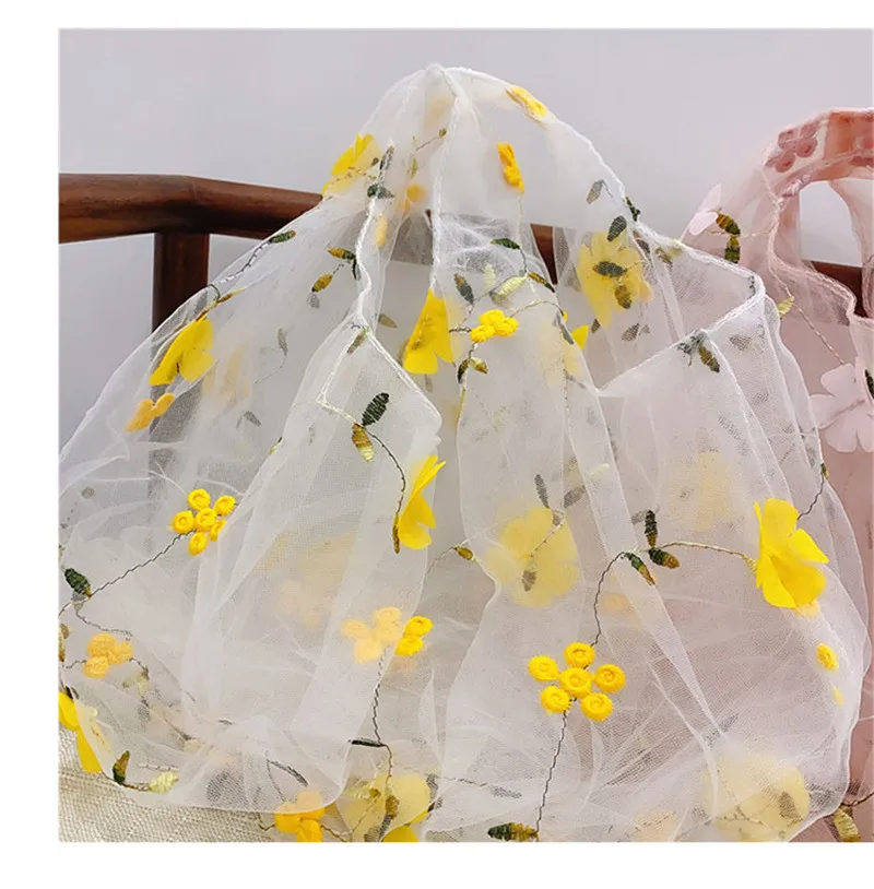 Spring Sweet Mesh Embroidered Tote Bags Female Shoulder Light Clear Shipping Bags Floral High Capacity Eco Bag Purse for Girls