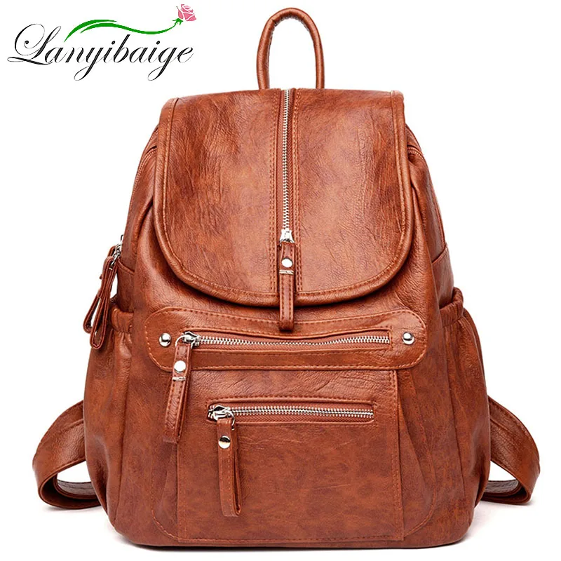 Wysokiej jakości skórzane plecaki damskie Vintage Damska torba na ramię Sac a Dos Travel Ladies Bagpack Mochilas Torby szkolne dla dziewczynek