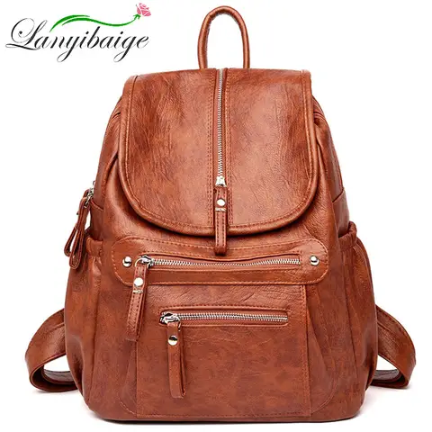 Women High Quality Leather Backpacks Vintage Female Shoulder Bag Sac a Dos Travel Ladies Bagpack Mochilas School Bags For Girls