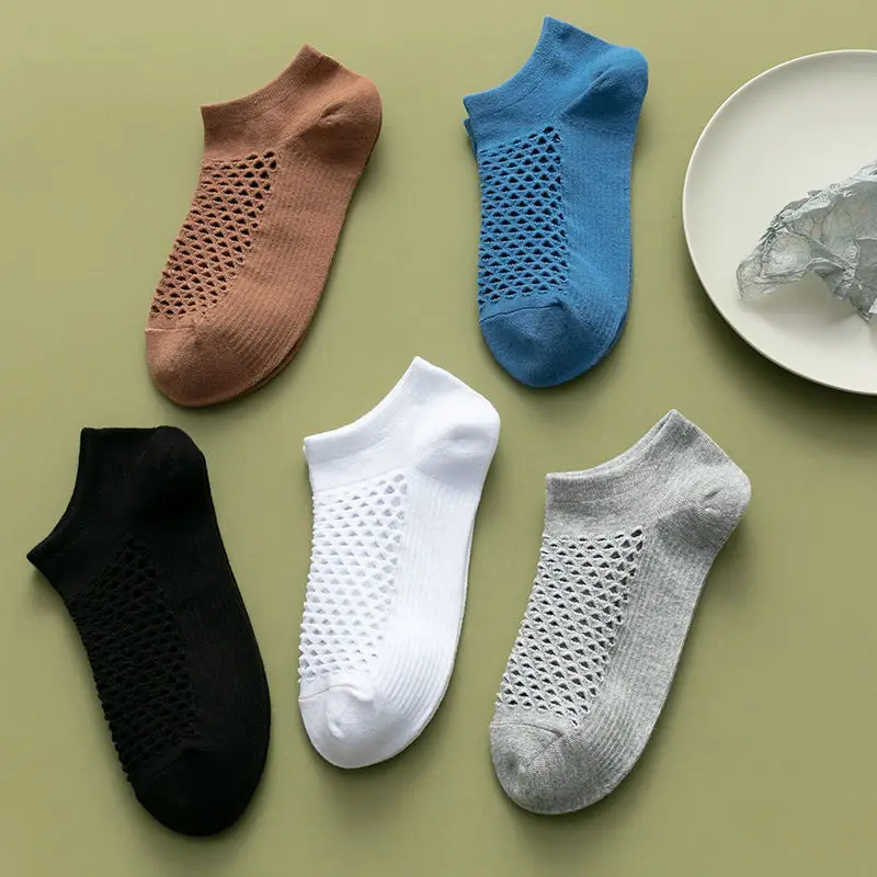 Cotton Man Short Socks Summer Thin Fashion Breathable Men Ankle Socks Comfortable Solid Color Casual Socks Male Street Mesh Soks