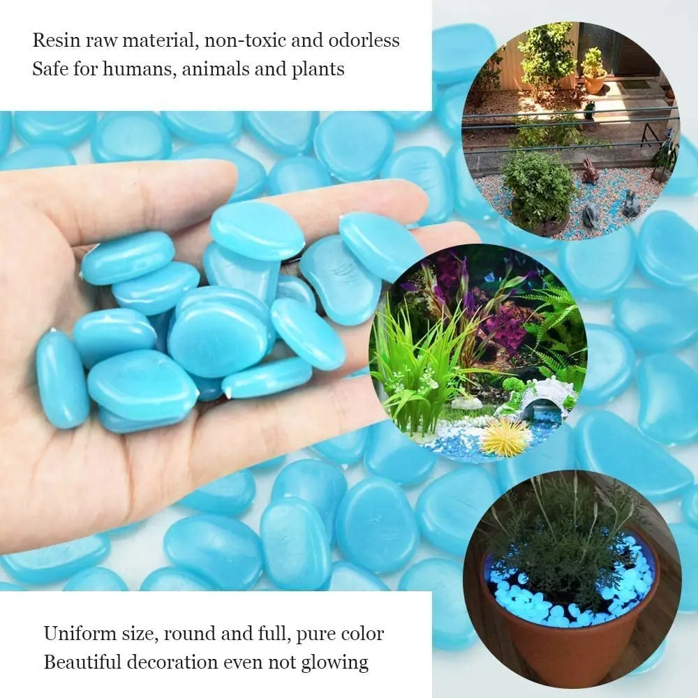 25/50/100pcs Glow in the Dark Garden Pebbles Rocks for Walkways Path Patio Lawn Garden Yard Aquarium Decor Luminous Stones