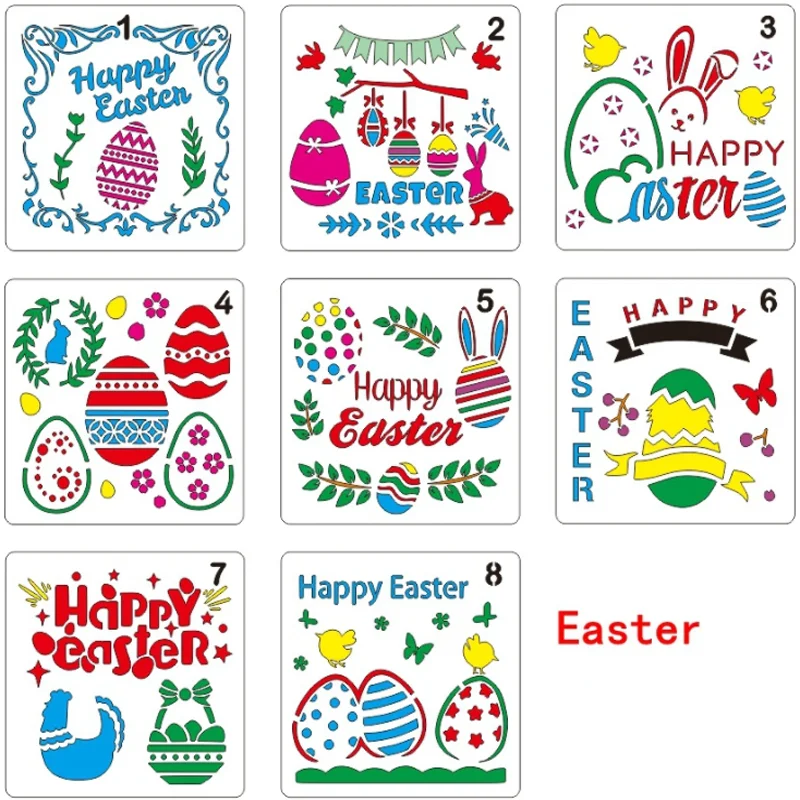 1 Sheet Happy Easter Stencils DIY Walls Layering Painting Template Decoration Scrapbooking Diary Coloring Embossing Reusable