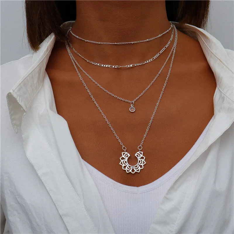 Vintage Mehrschichtige Mond-Münzen-Hamsa-Hand-Kettenhalsketten für Frauen, Boho Elefanten-Herzen-Anhänger Halsketten Schmuck – Detail 14