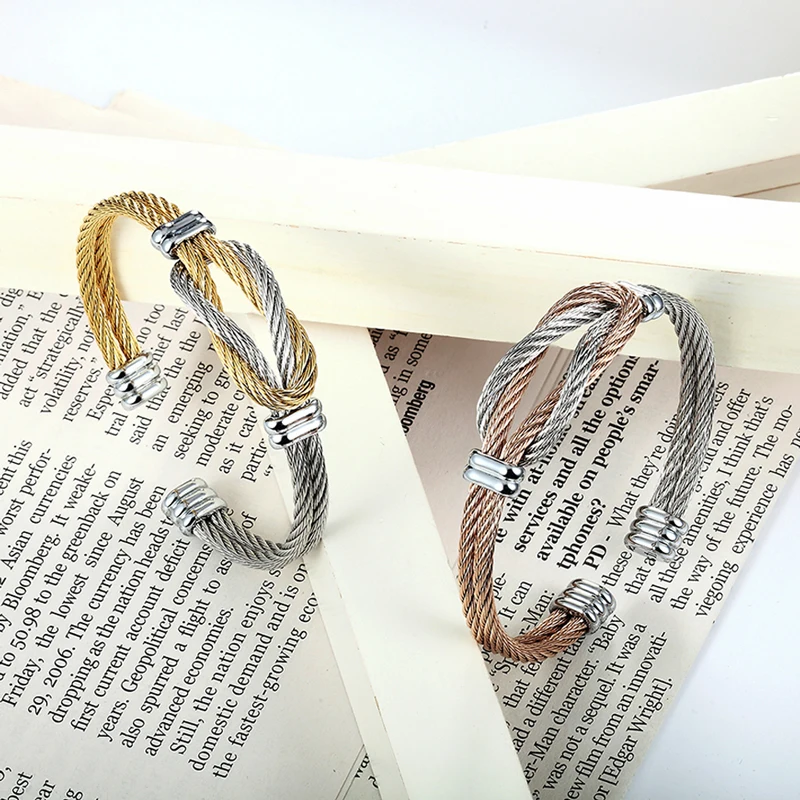 Classic Design Stainless Steel Stripe Wire Adjustable Size Cuff Bracelet & Bangle 4 Colors Bracelet For Women Jewelry Gift B349