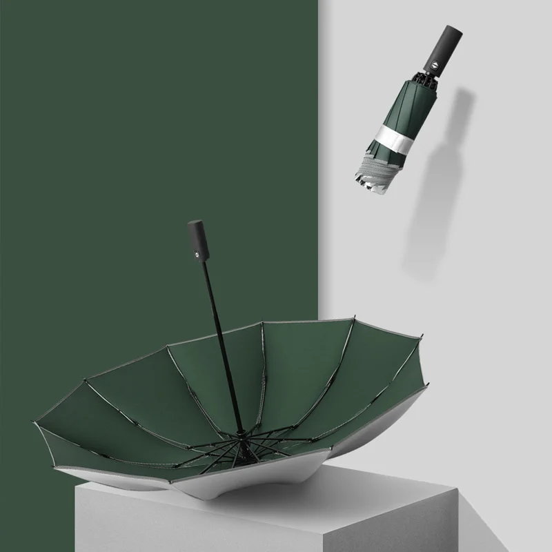 New Reverse Umbrella Titanium Silver Coating 3 Fold Automotic Umbrella 10ribs Sunny Ombrello Inverso