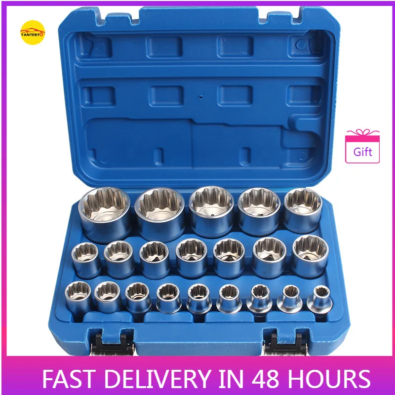 19 Piece Set 12 Angle Plum Blossom Toothed Sleeve Head Electric Ratchet Wrench Tool 1/2 Inch Big Fly 8-32mm