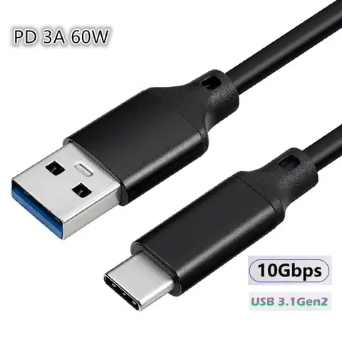 검정색/회색 USB 3.2 Gen 1 유형 A - 유형 C 60W 3A 데이터 QC 3.0 Xiaomi 10 samguang galaxy 20용 충전 케이블