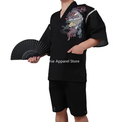 Men's Japanese Kimono Summer Lounge Set Jinbei Men Pyjama Sets Yukata Nightwear