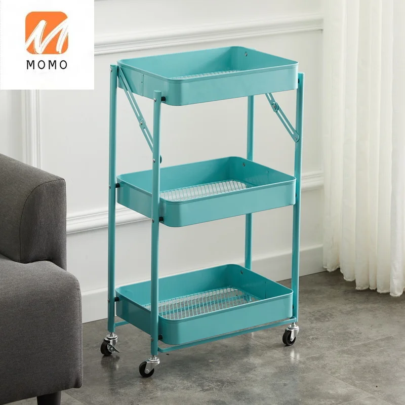 Movable Multi-purpose Home Storage 3 Tiers Metal Kitchen Vegetable Trolley Rolling Cart