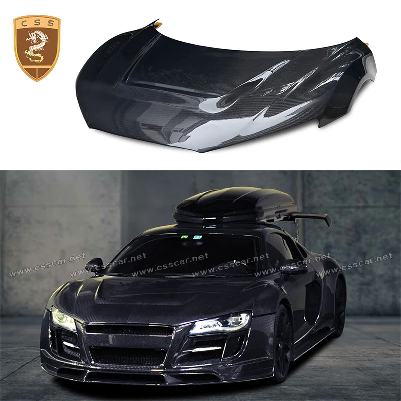 

CSS Design Black Real carbon fiber engine hood for Audi R8 2007-2015 Fiberglass Bonnet for Audi R8 PPI Style Auto engine bonnet