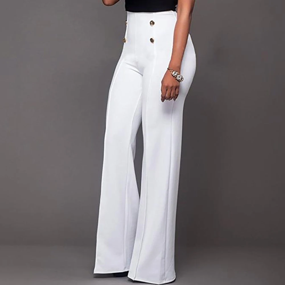 Loose Women Pants High Waist Flared Trousers Elastic Loose Slacks Solid Color Full Length Wide Leg Dress Pants Trousers