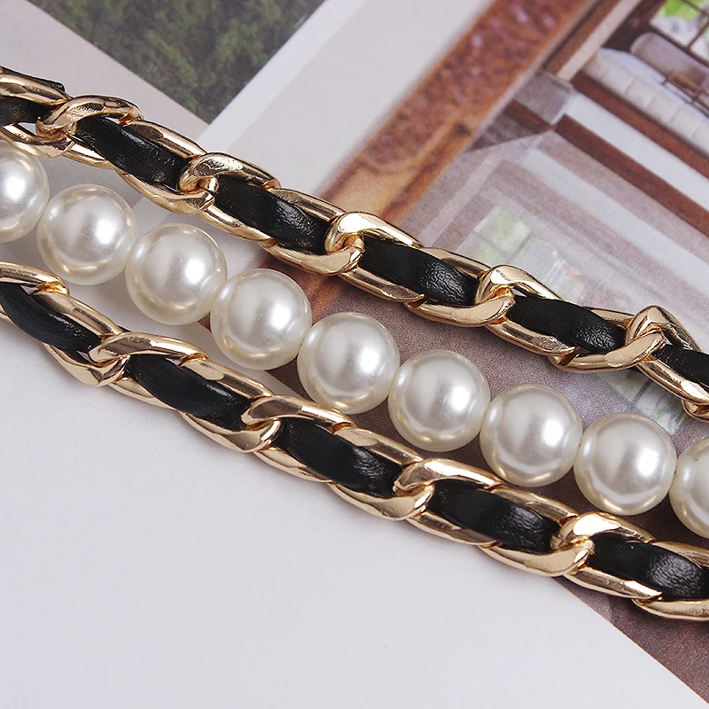 المرأة المدرج موضة اللؤلؤ مطرز بولي Leather الجلود سلسلة فستان Cummerbunds الكورسيهات حزام أحزمة الديكور حزام TB751