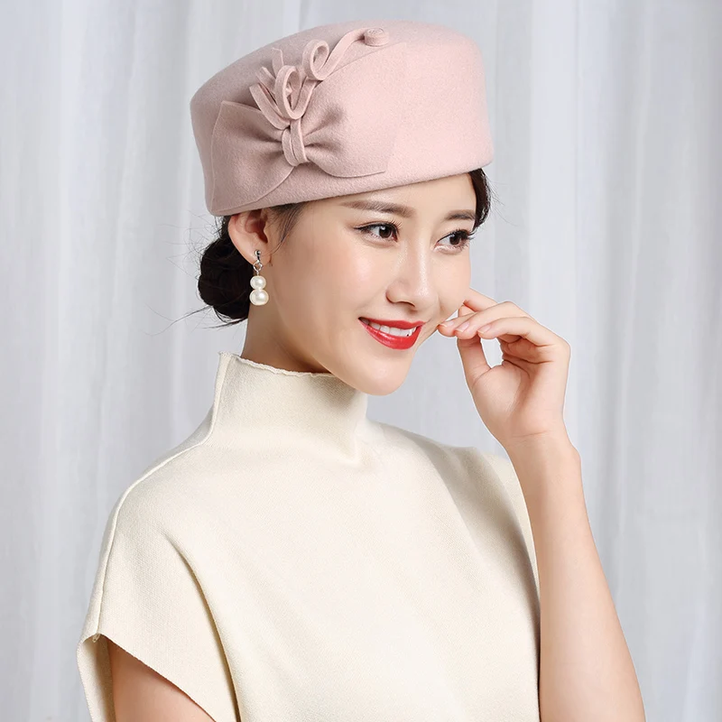 H3531 Women Wool Fedoras Hat Autumn Winter Korean Pure Color Bowknot Elegant Party Cap Japanese High Quality Retro Lady Hats