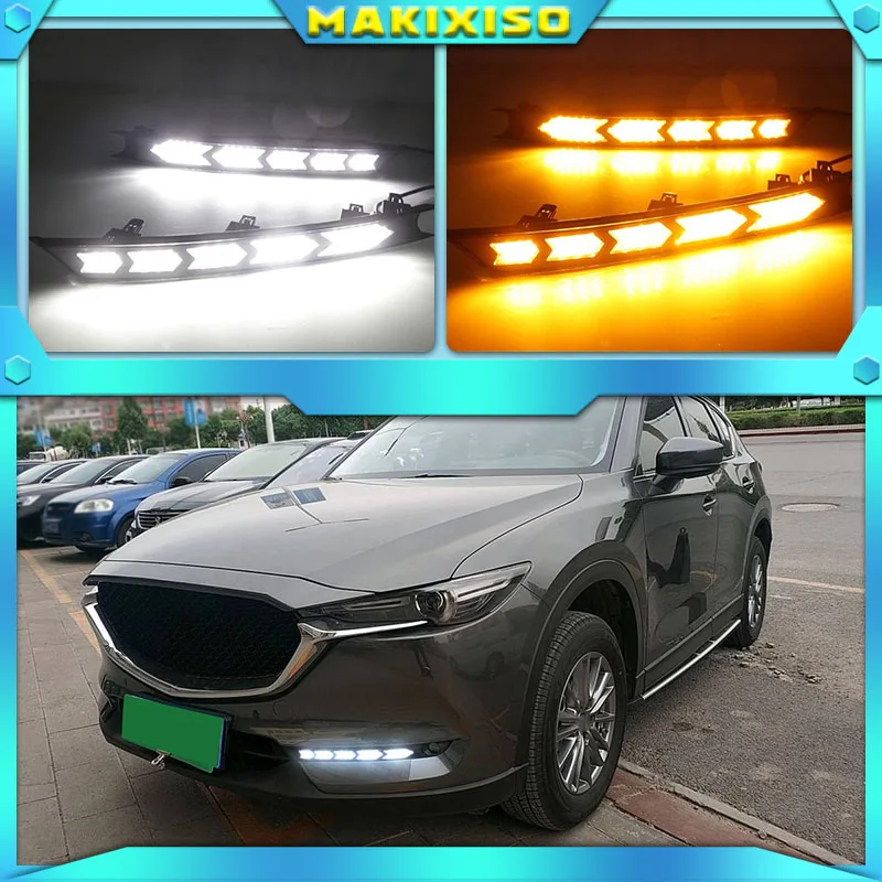 

Светодиодный дневные ходовые огни для Mazda CX-5 CX5 CX8 CX-8 2017 2018 drl Противотуманные фары 12 В ABS DRL ходовые огни с указателями поворота