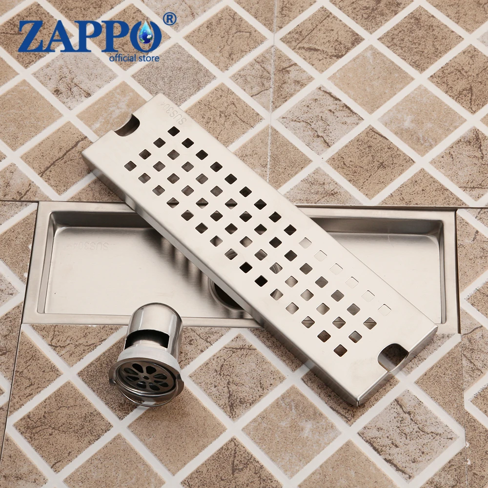 ZAPPO Chrome Polish Drains Classical Bathroom Linear Shower 300mm*100mm Floor Drain Wire Strainer Art Carved Cover Waste Drain