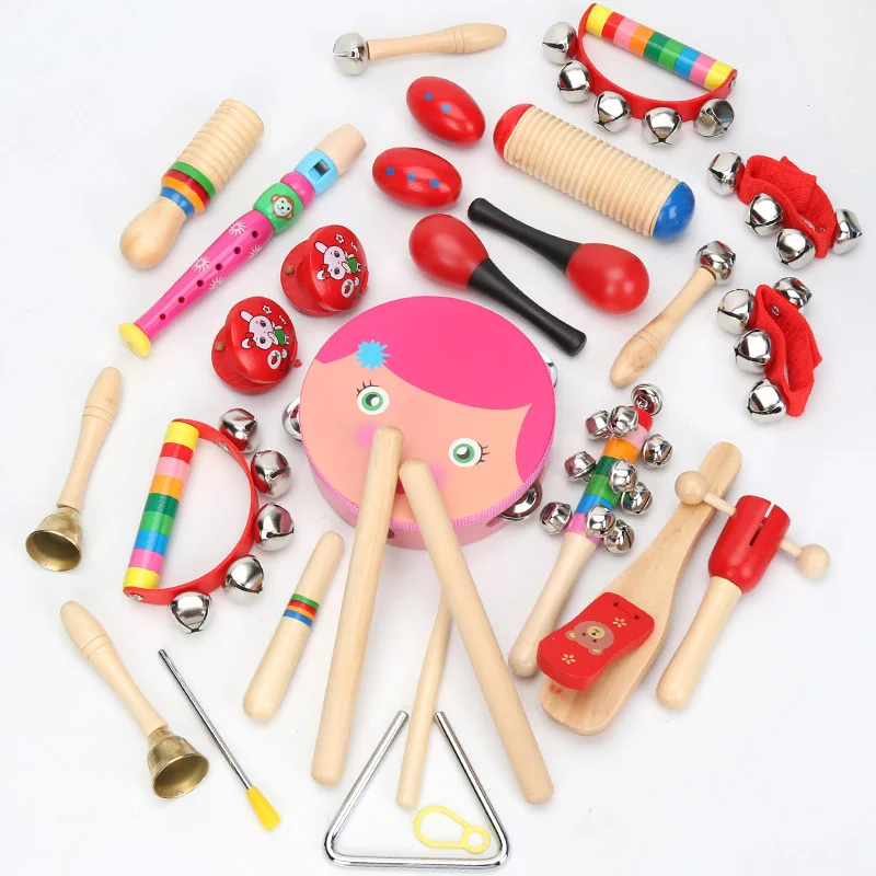 26pcs Musical Instruments Toys Set for Toddlers Wooden Orff Musical Percussion Instruments Preschool Eco Friendly Drum Set