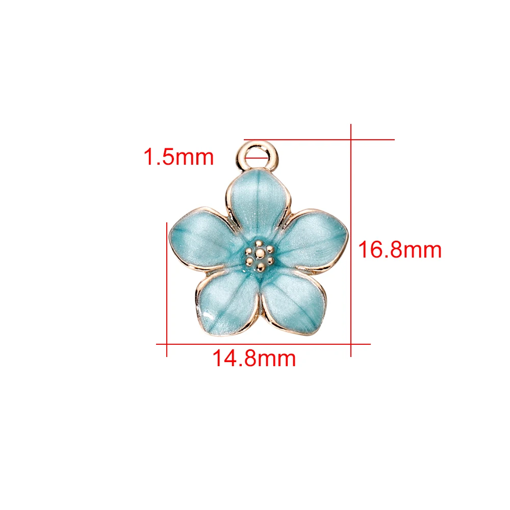 10Pcs Enamel Sakura Flower Heart Charms Metal Necklace Bracelet Pendants For DIY Colorful Jewelry Making Supplies Accessories