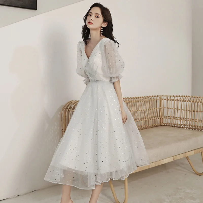 

Little Dress Fairy Line 2020 New Temperament Small White Slim Mid-length Banquet Evening Dress Skirt