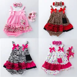 High Quality Toddler Infant Posh Petti Lace Ruffle cotton Bloomers panties+ Bow Sling tutu Dress Baby Girls Kids Clothing sets