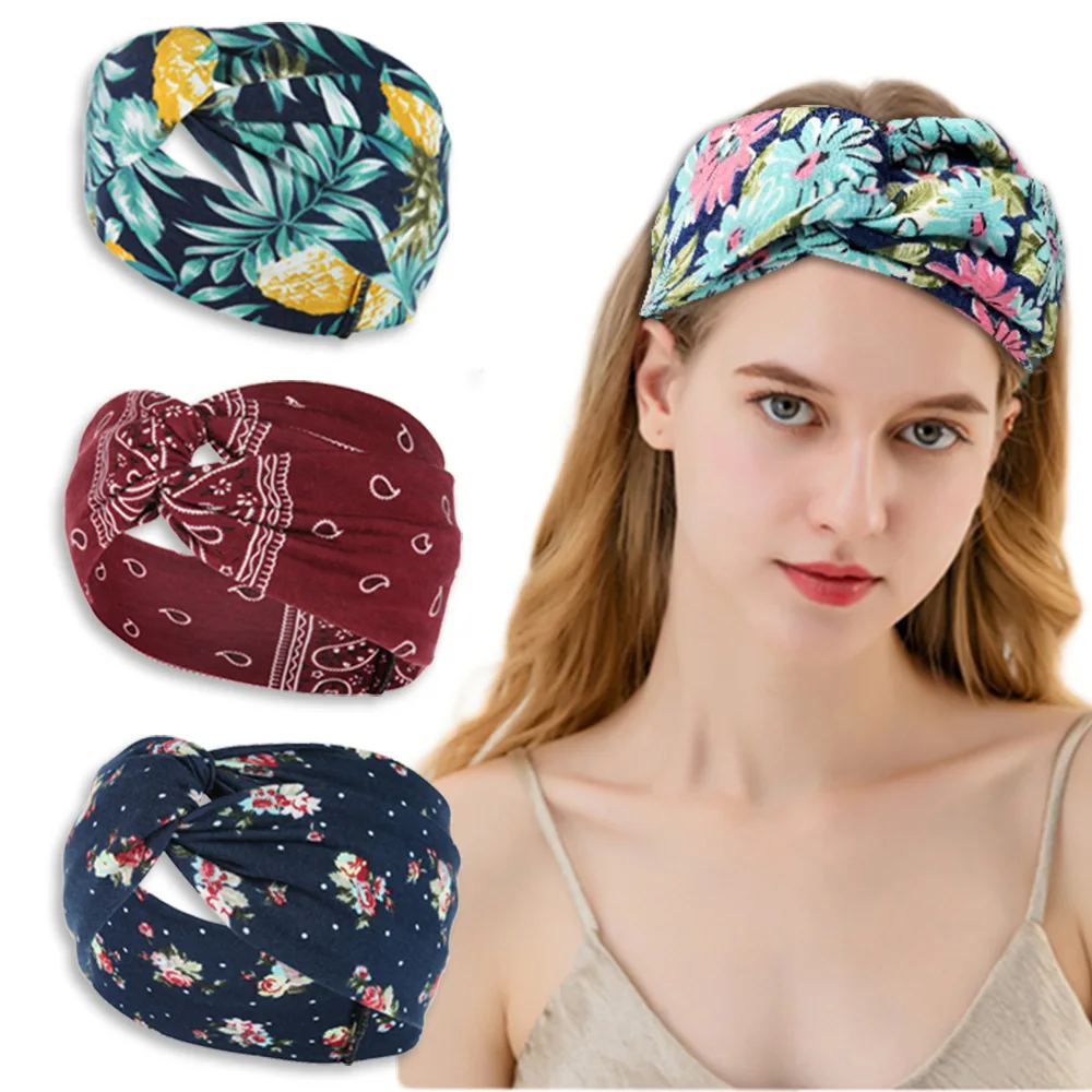 Fashion Women Broadside Cross Headbands Bohemian Girl Turban Bandage Hairbands Accessories Sports Yoga Headscarf 20PCS/Lot