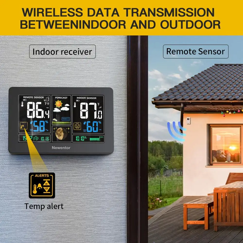 Stazione meteorologica Newentor Display digitale Wireless di grandi dimensioni igrometro esterno per interni previsioni della temperatura