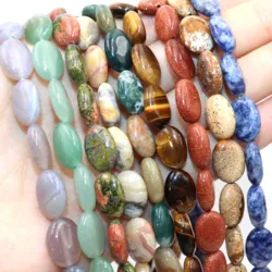 Natural Oval Shape Stone Tiger Eye Opal Agates Jades Crystal Loose Spacer Beads For Jewelry Making Charm DIY Bracelet Necklace