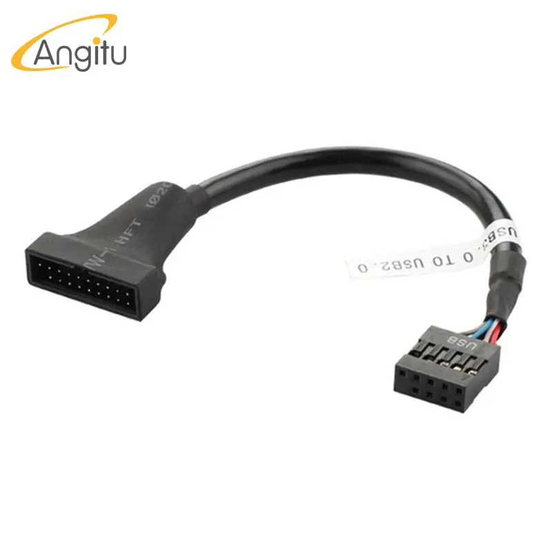 Angitu USB 2.0 Ke 3.0 Kabel Adaptor Motherboard Komputer USB2.0 9Pin Betina Ke 3.0 19/20Pin Jantan untuk Kabel Konverter PC Komputer