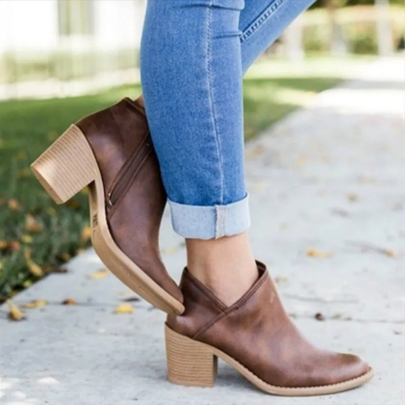 Autumn Women Shoes Retro High Heel Ankle Boots Female Block Mid Heels Casual Botas Mujer Booties Feminina Plus Size 2020