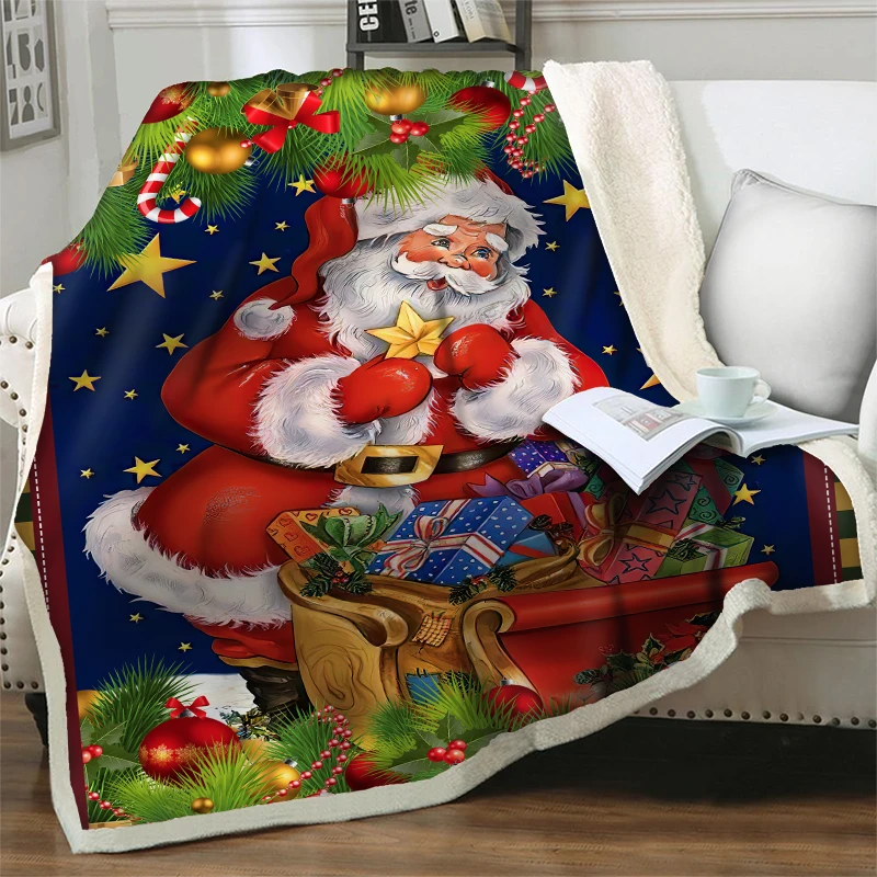 

Christmas Holiday Sherpa Fleece Throw Blanket 3D Santa Claus Red Soft Warm Bedding Quilts Couch Sofa New Year Gift Home textiles