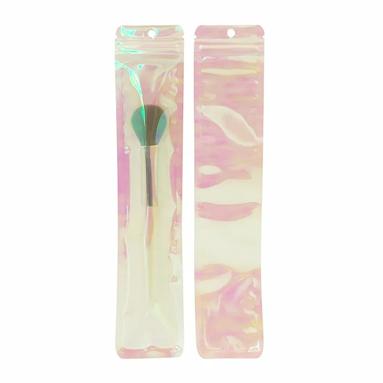 100pcs Resealable Hologram Iridescent Zip Lock Packaging Bag Makeup Cosmetics Brush Watch Data Lines Knife Fork Spoon Pouches