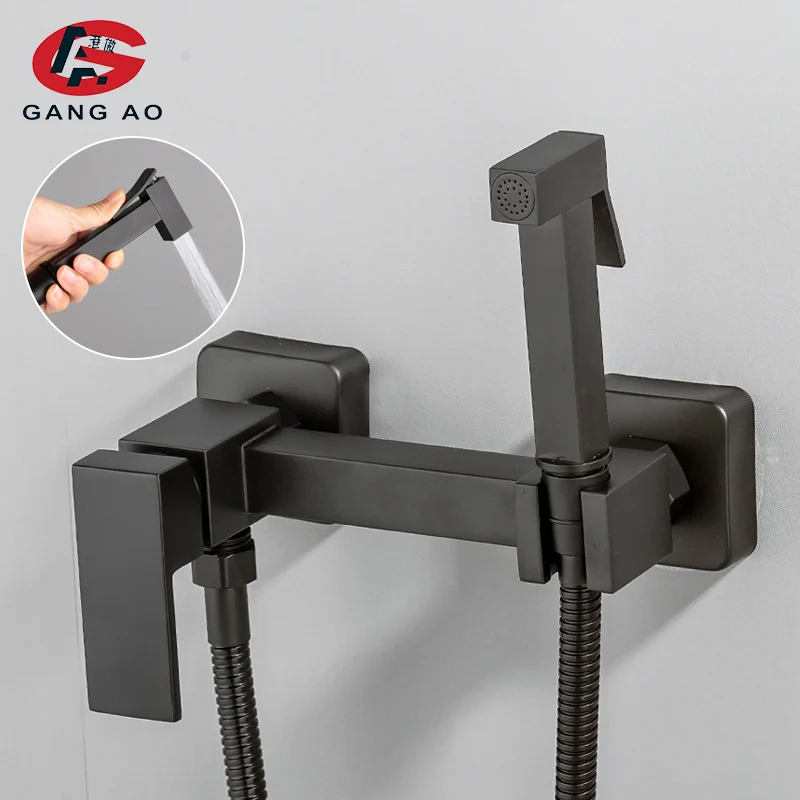 

Brass Single Cold & Cold hot Water Corner Valve Bidet faucets Function square Hand Shower Head Tap Crane for woman Washer Mixer