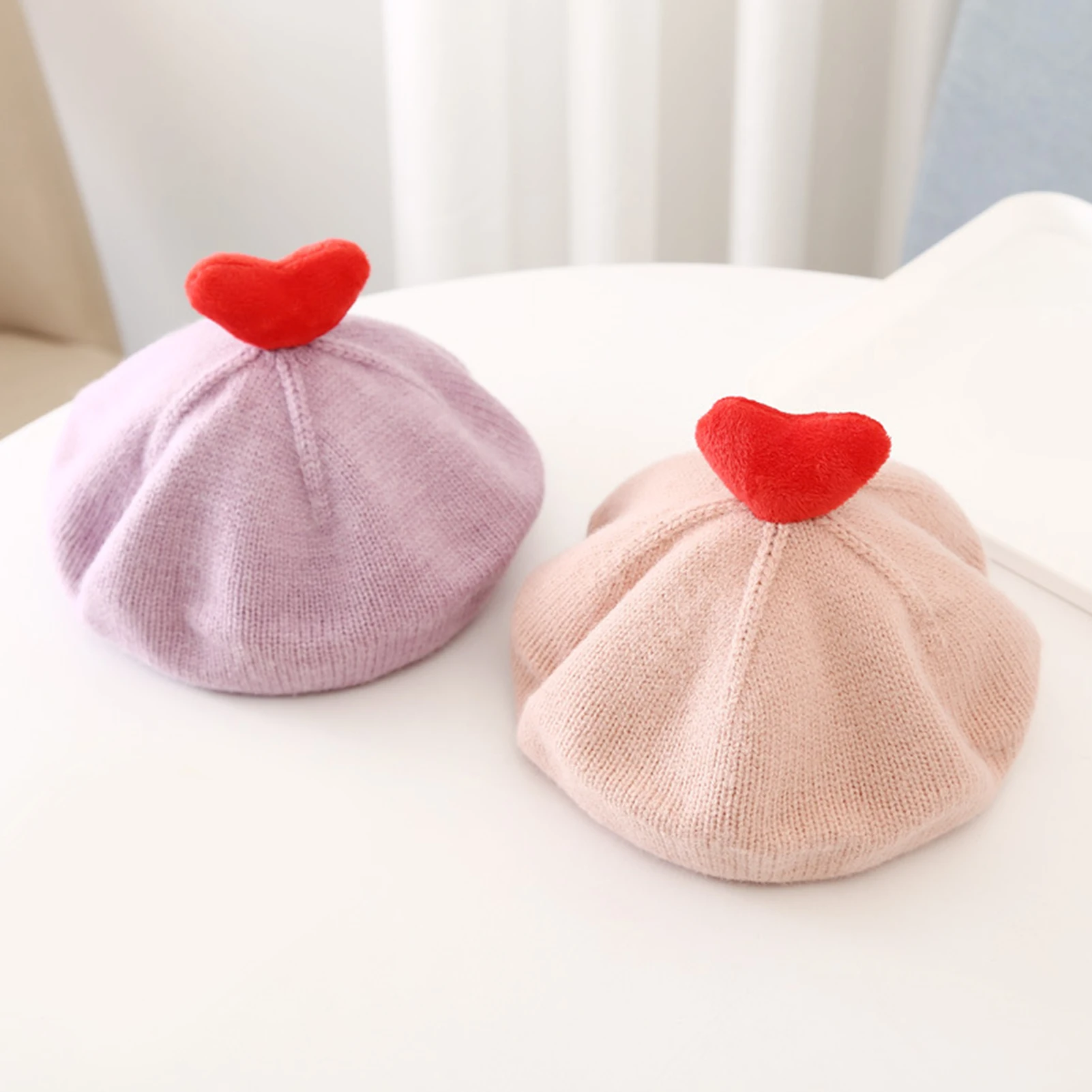 Fashion New Women Wool Solid Color Beret Toddler Baby Girls Winter Knit Beanie Hat Cap Love Heart Woolen Yarn Warm Baret