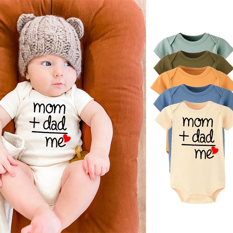 Mom + Dad Equal To Me baby bodysuit Summer Baby Girl Boy Short Sleeve Jumpsuit Newborn Baby Clothes Letter Print Infant Outfits