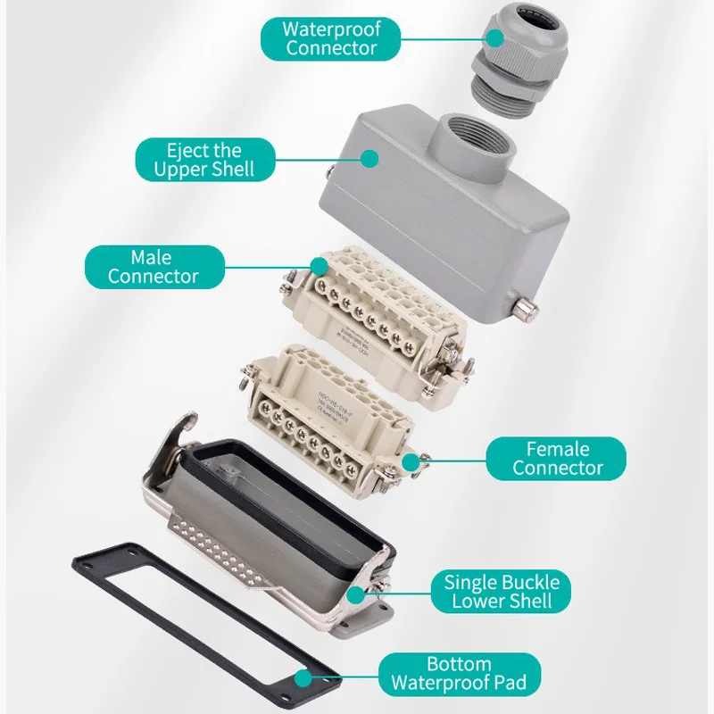 Rectangular Heavy Duty Connector HE-48 Core Industrial Waterproof Aviation Plug Socket 16A 500V