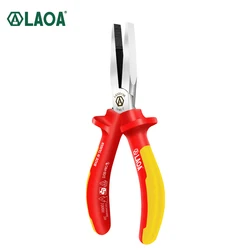 LAOA Insulated Flat Nose Pliers with Teeth High Voltage Resistance 1000V Insulated German certification