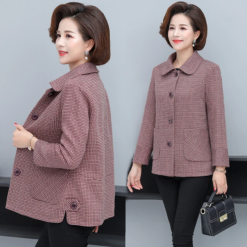 

Fashion Spring Autumn Female Short Jacket Single Breasted Women Coat Plus Size 5XL Slim Long-sleeved Plaid Women Outerwear