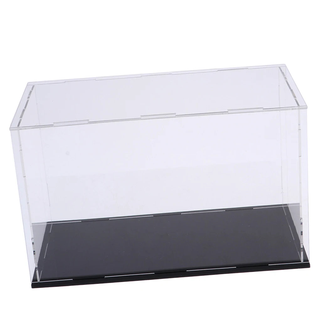 Clear Acrylic Display Case Rack Box Cube Organizer Stand & Black Base for Dolls or Collectibles Model Toys - 23 x 11 x 11 cm