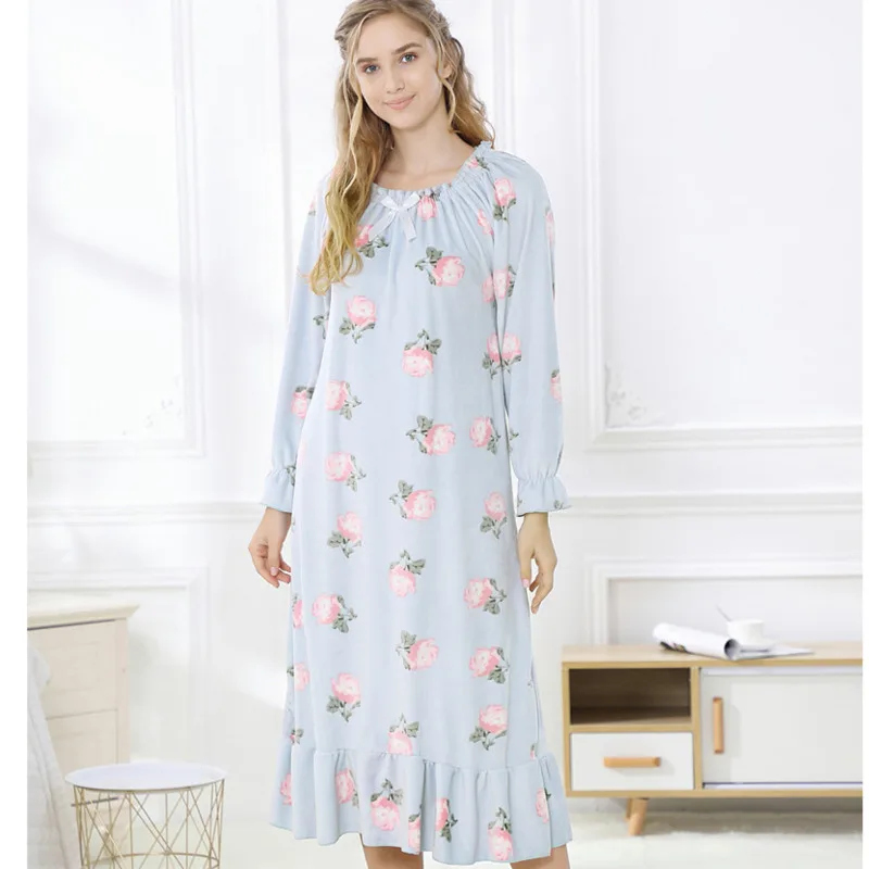 New Winter Sleepdress Women Koeran Fleece Long Sleeved Knitted Nightdress Sleepwear Nighties Cute Sexy Homewear Nightgown Women