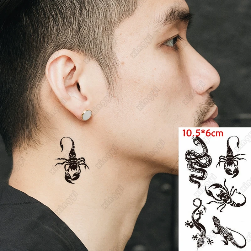 Faux Tatouage Temporaire Imperméable pour Homme et Femme, Autocollant 3D, Scorpion, Oiseau, Poisson, Animal, Visage, Corps, Art, Pieds, Bras, Flash