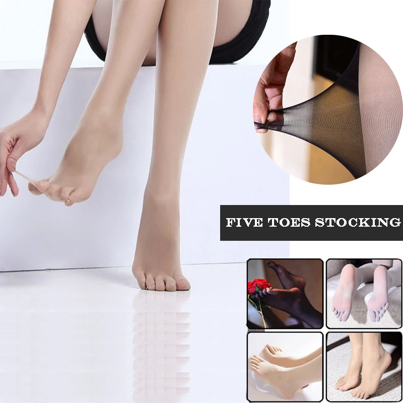 Unisex Ultra-thin Seamless T-Crotch Separate Five Toes Pantyhose Crotchless Sexy Tights Women Black Nylon Transparent Stockings