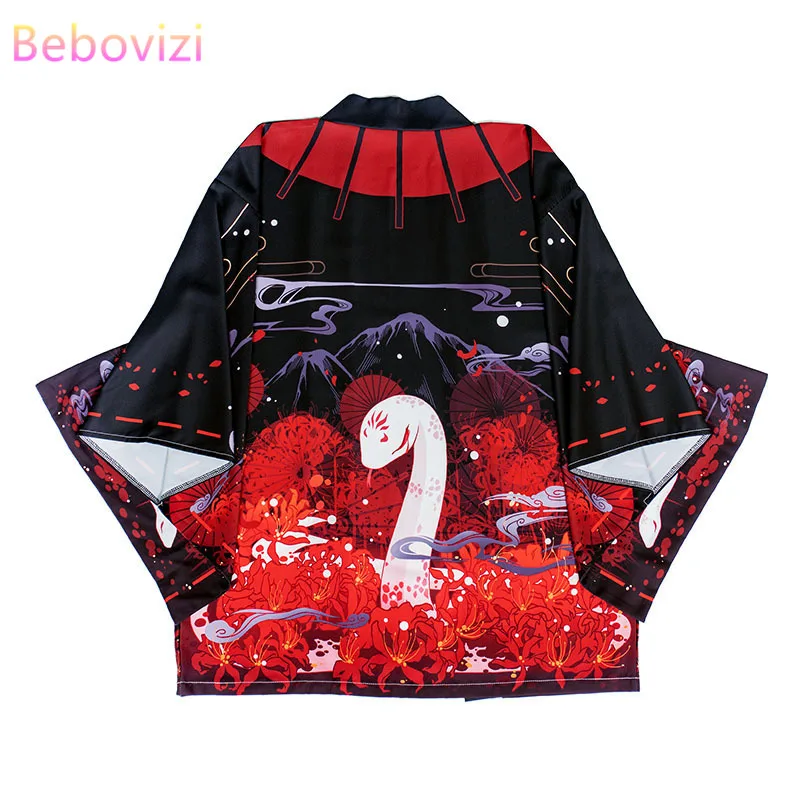 

2021 New Summer Red Snake Printing Loose Japanese Streetwear Cardigan Women Men Harajuku Haori Kimono Cosplay Blouse Top Yukata