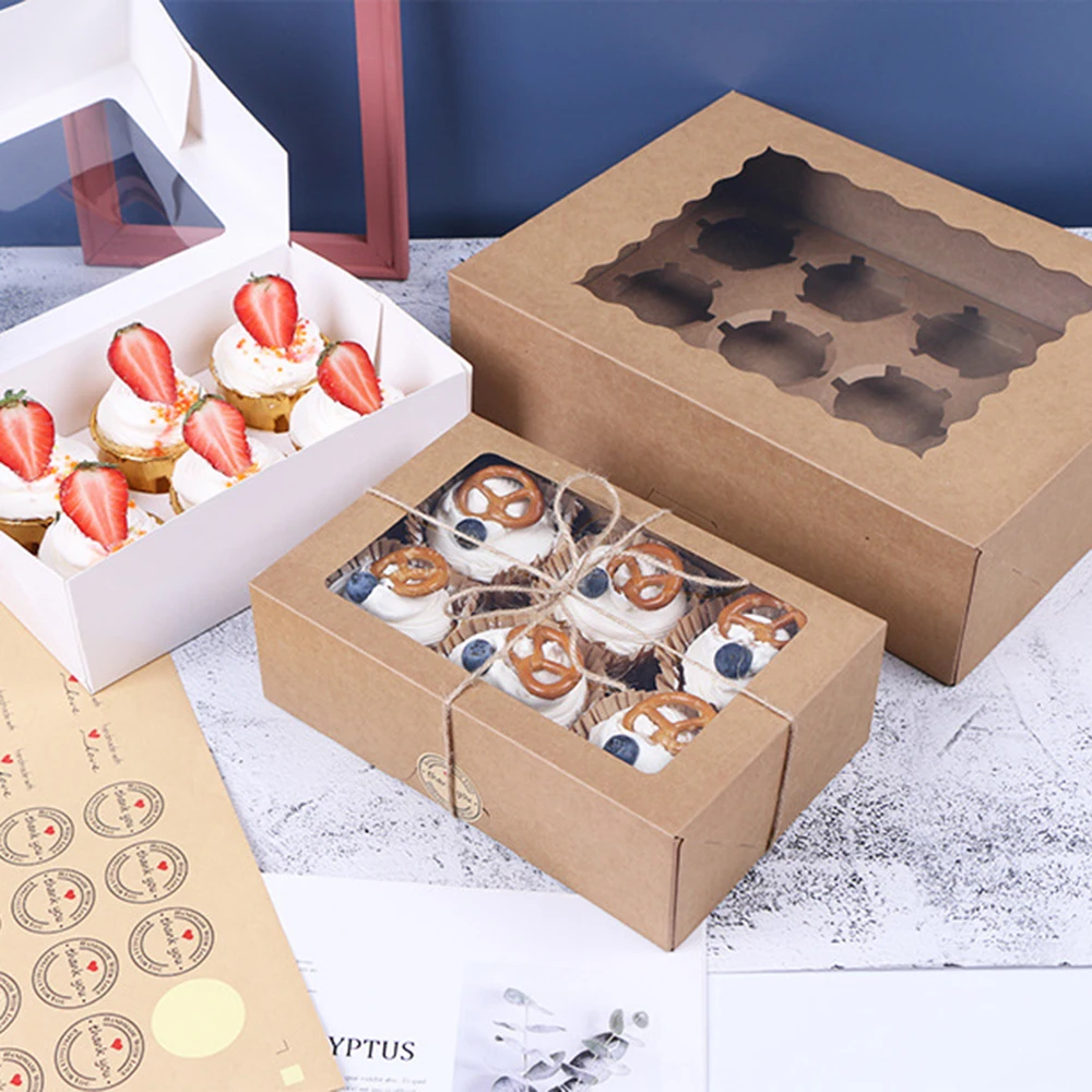 Portable Cardboard Cupcake Boxes And Packaging Cup Cake Box With Window Container Muffin Box With Insert