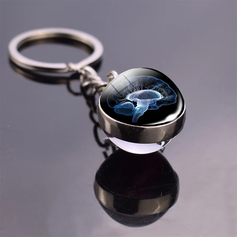 Human Head Skull Keychain Pendant Anatomy Science Brain Keychain Keyring Double Side Ball Key Chain Key Holder Doctor\'s Gift