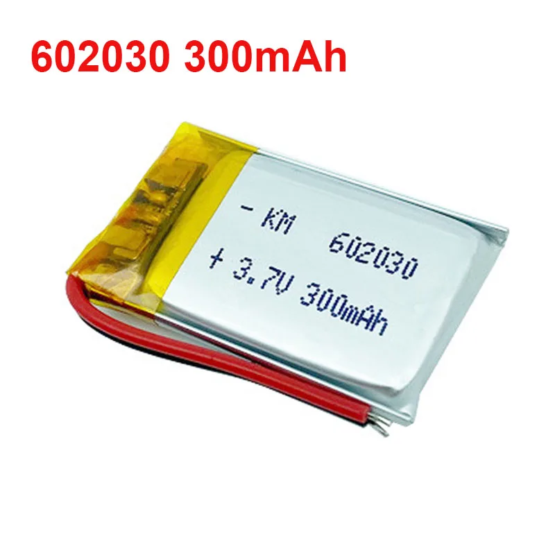 

602030 mini Lipo Rechargeable Lithium Battery 300mAh 3.7V Bluetooth MP3 Wireless Card Audio Recorder Li-ion Cell Batteries