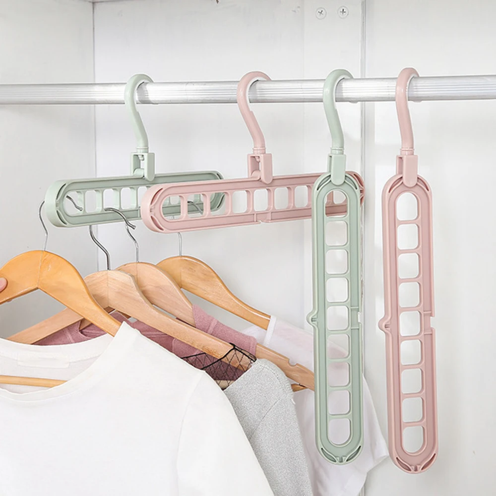 

5pcs Multi-function Folding Magic Hanger Nine-hole Rotating Clothes Hanger Wardrobe Drying Clothes Home Bedroom Storage Tool