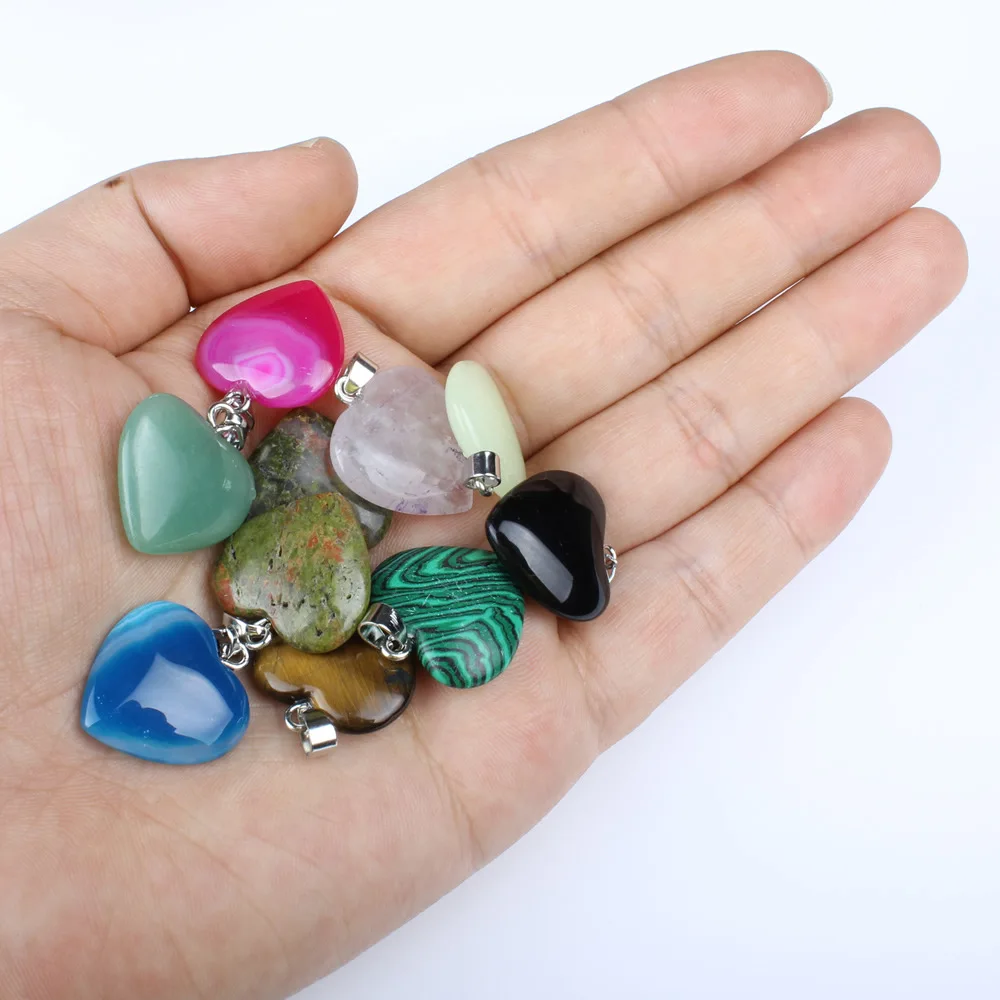 5Pcs/Pack Natural Stone Semi-precious Pendants Heart Shape 10 Colors Handmade DIY Necklace Jewelry Accessories 20*22*6mm Size