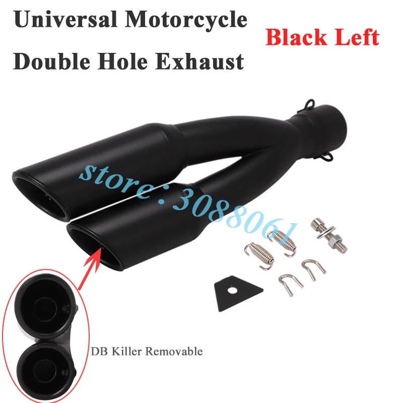 Universal Left Right Motorcycle Exhaust Pipe Escape Silencer Modified 2 Holes Muffler DB Killer For Z1000 Ninja650 MT-03 R1 ATV