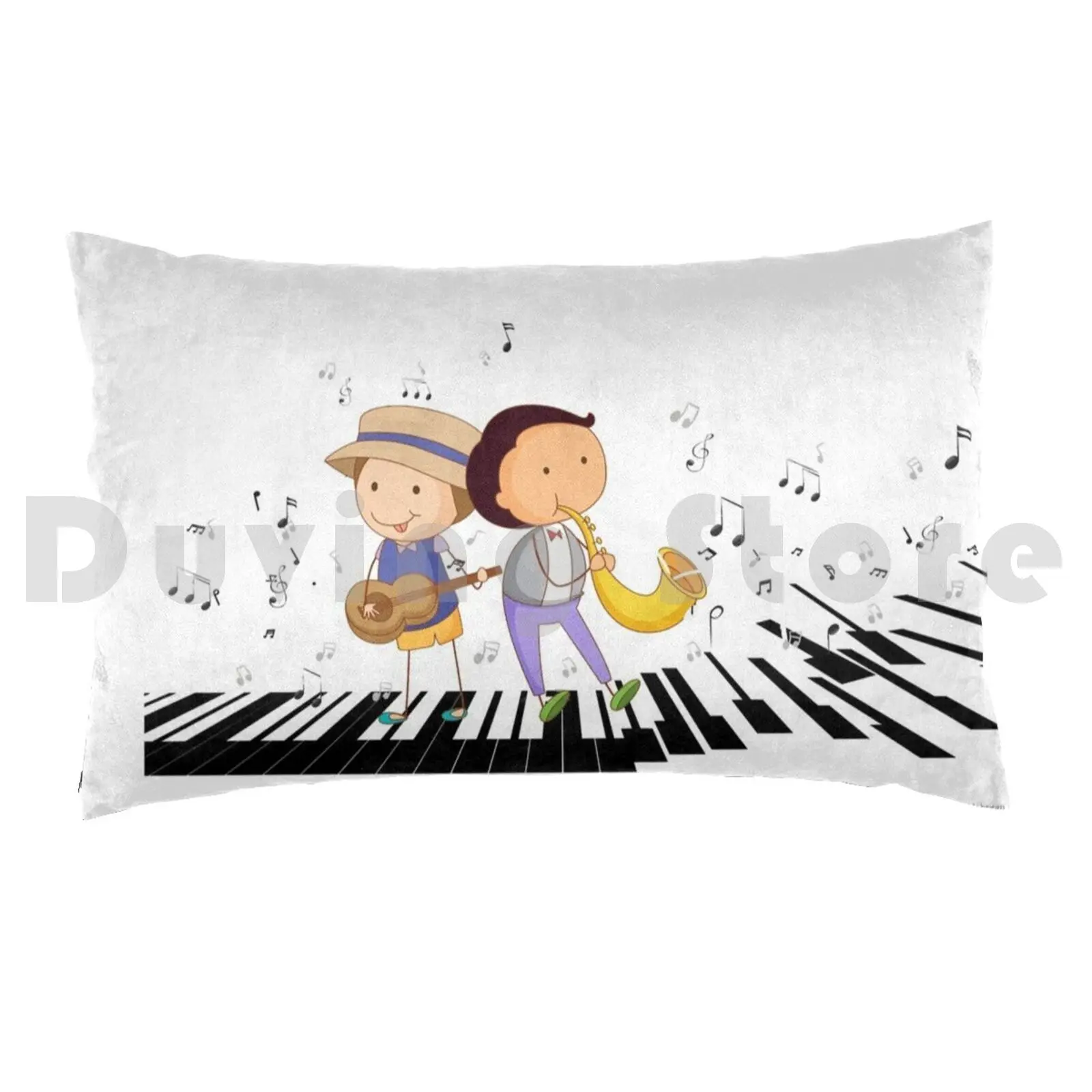 Kids And Music 04 Pillow Case Printed 50x75 Music Kids Boy Boys Boy Playing Trumpet Boy Playing Saxophone