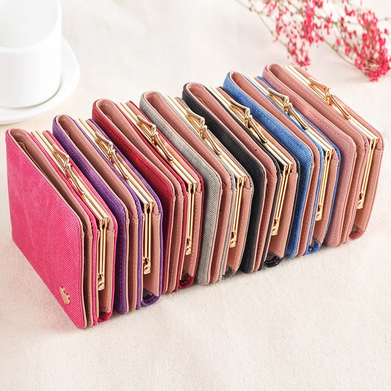 7-Colour Women Fashion Short Wallets Ladies Coin Money Purses Clutch for Female Imitation Denim Leather Credit Card Holder